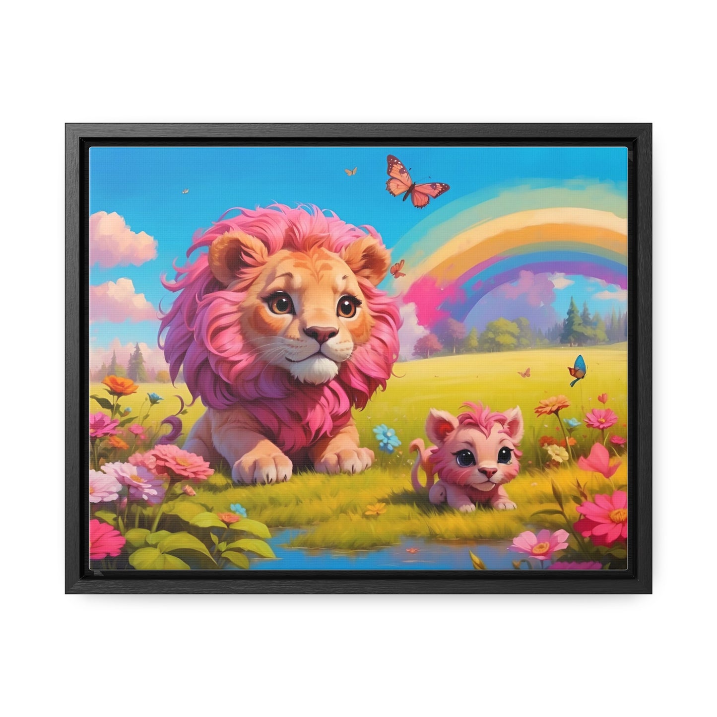 Pink Lion on a butterfly meadow, Canvas Wraps, Horizontal Frame