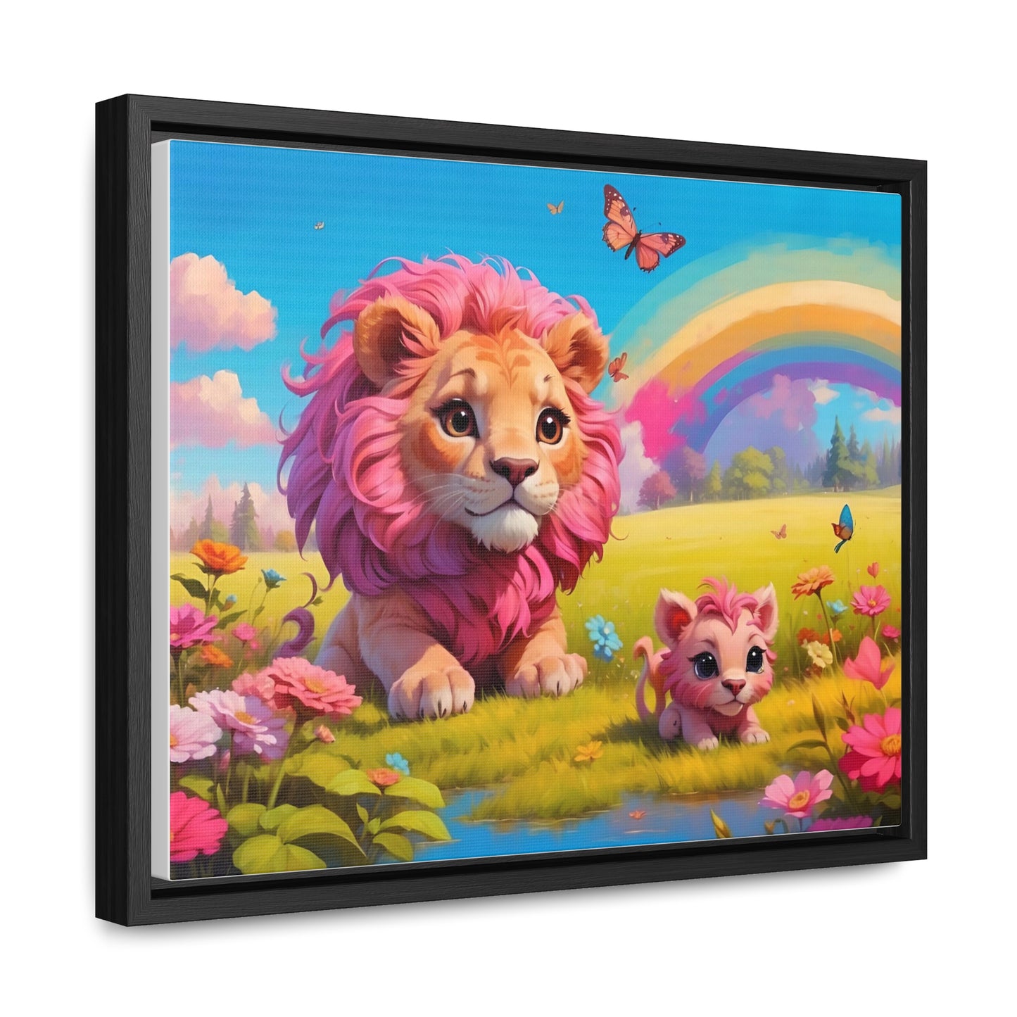 Pink Lion on a butterfly meadow, Canvas Wraps, Horizontal Frame