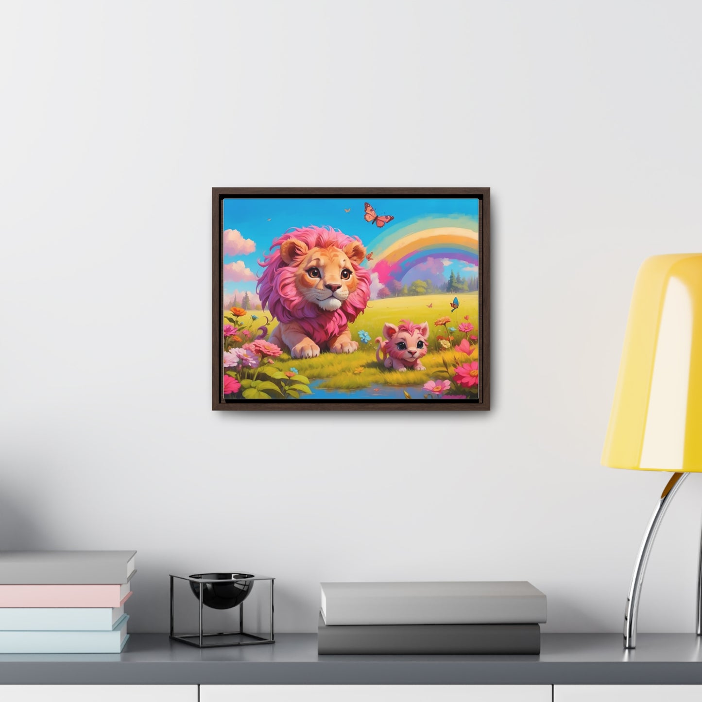 Pink Lion on a butterfly meadow, Canvas Wraps, Horizontal Frame