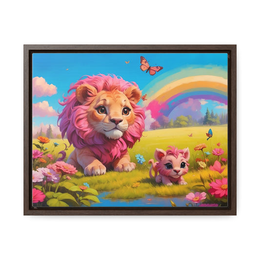 Pink Lion on a butterfly meadow, Canvas Wraps, Horizontal Frame